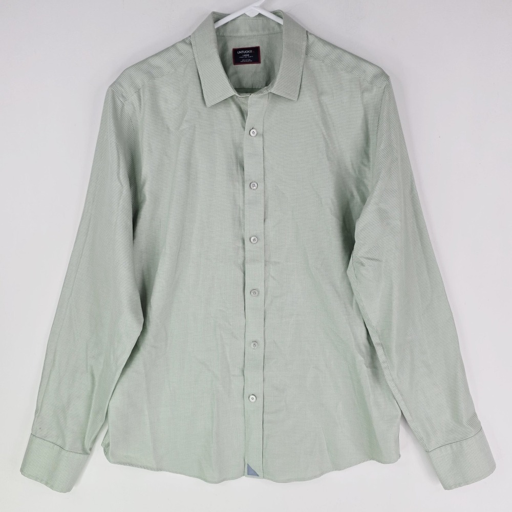 UNTUCKit Burke WF Button Down Mens L Sage Green Slim Fit Wrinkle Free Cotton